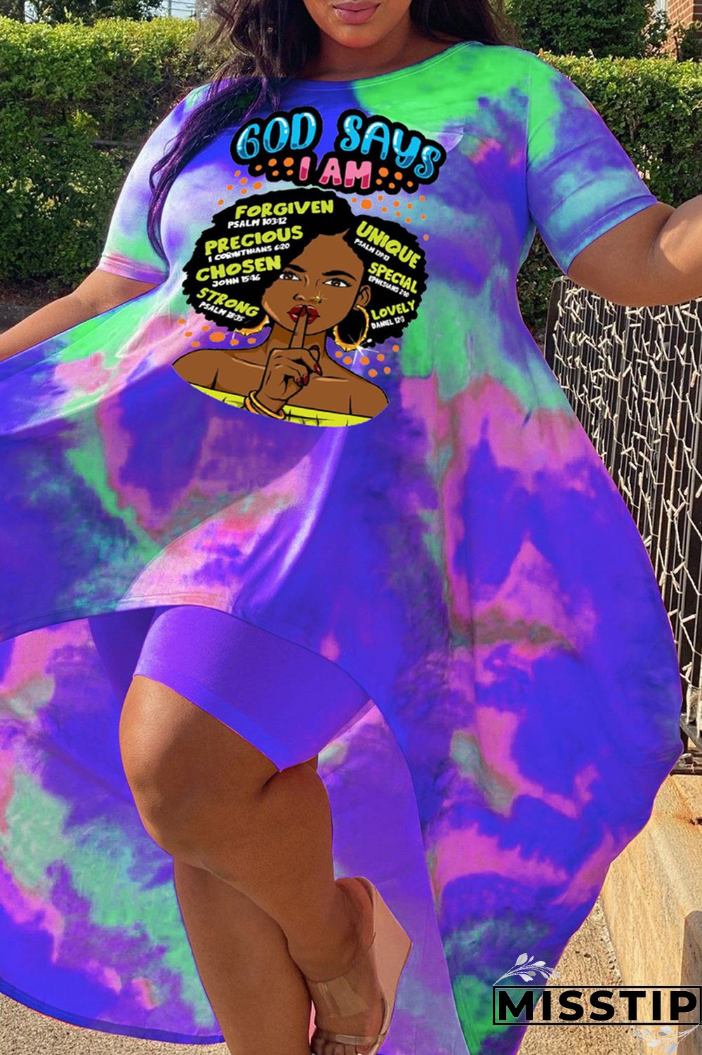 Pink Black Fashion Casual Print Tie-dye O Neck Plus Size Two Pieces