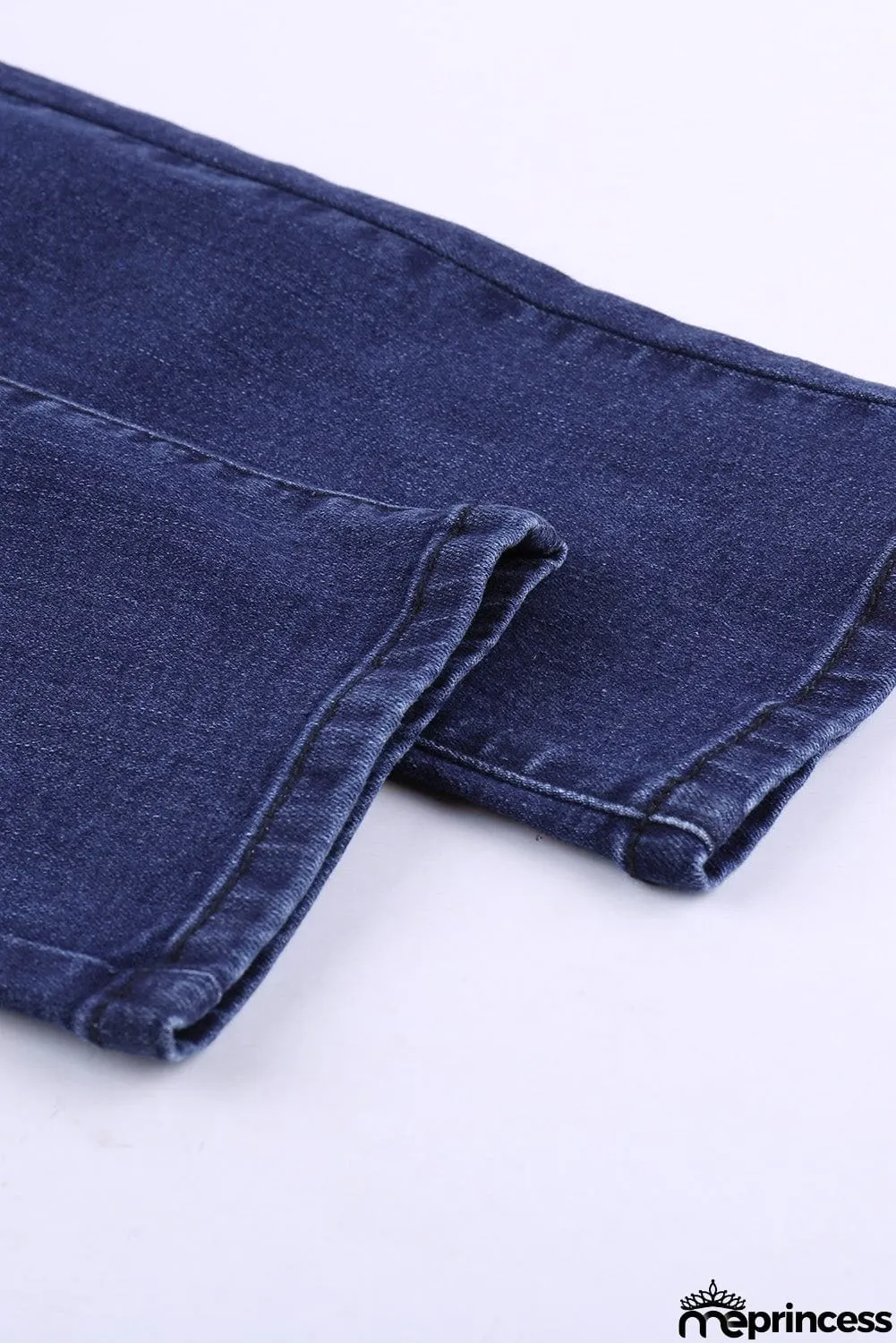 Dark Blue Distressed Patchwork Skinny Jeans