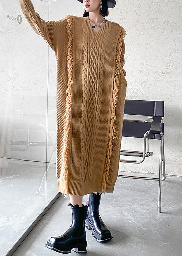 Art Khaki Embroidered Patchwork Knit Sweater Unisex Winter Warmth Stylish Knit Top main image 0