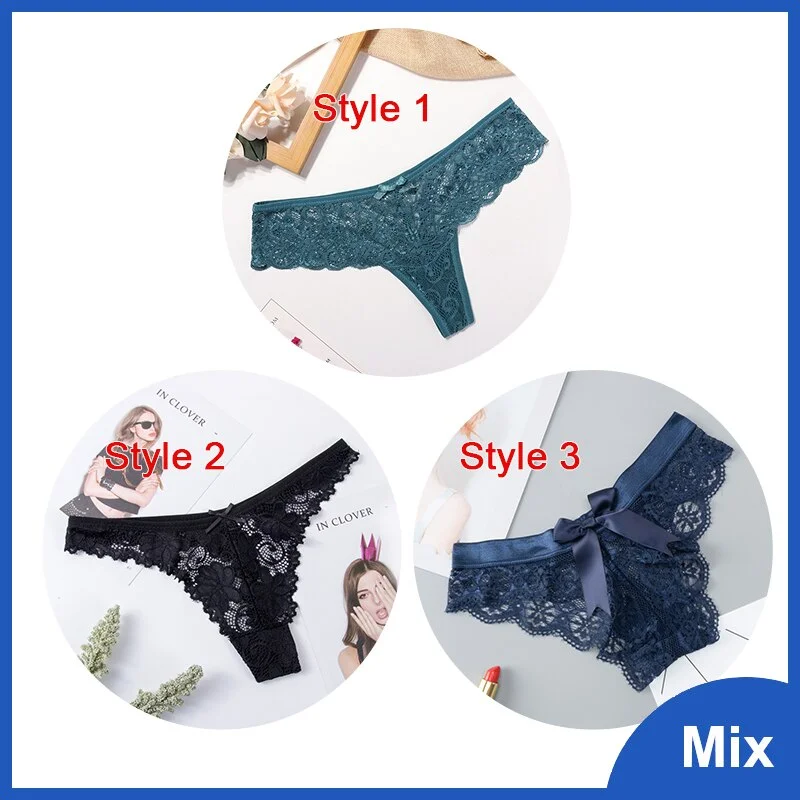 Sexy Lace String Transparent Panties Women Bow Thong Low Waist Underwear Female Fashion Hollow Out 3 Styles Mix G String