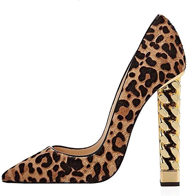 Leopard Print Pointed Toe Sculptural Heel Brown Pumps for Women Nicepairs