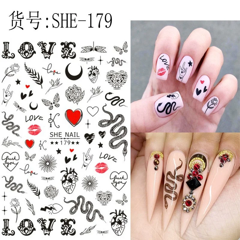 SHE-176 Sunflower Bear Cartoon Rose flower butterfly 3D Back glue Nail decal Nail sticker Nail decoration Nail art Nail ornament-Nail Inspo