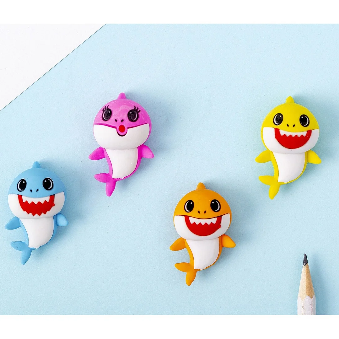 1 Pcs Cute Kawaii Pencil Fish Shark Rubber Eraser Kids Novelty School Office Stationery Supply Funny Lovely Gift Prize Giveaway