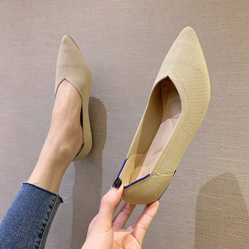 Women's Shoes Pumps Knitting Breathable Ladies Pointed Toe Female Comfort Shoes Slip on Shallow Ladies Loafers Office Low Heels
