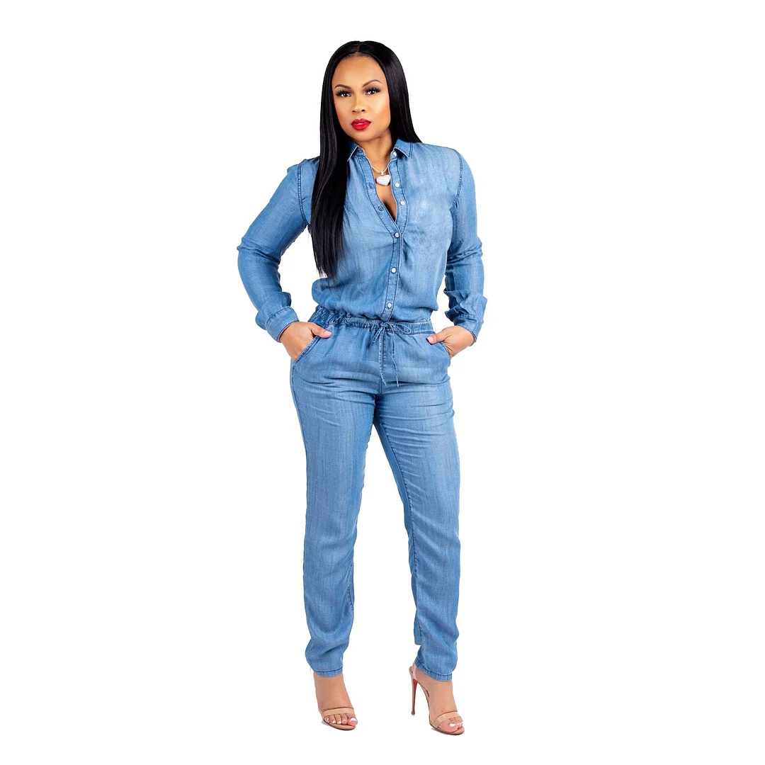 Uveng Fashion Tie Jeans Women's Slim Fit Casual Jumpsuit