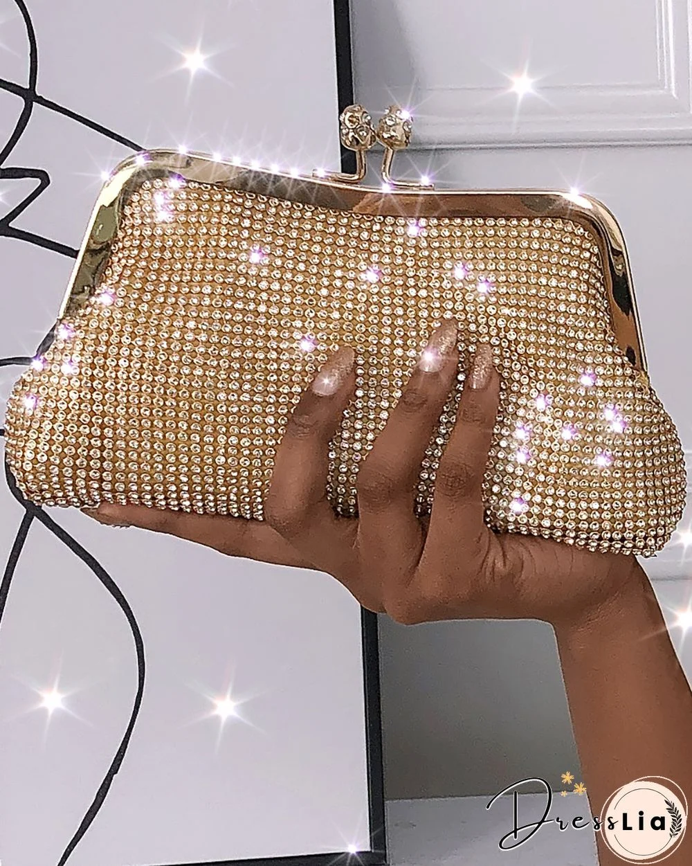 Metal Lock Studded Evening Clutch Bag