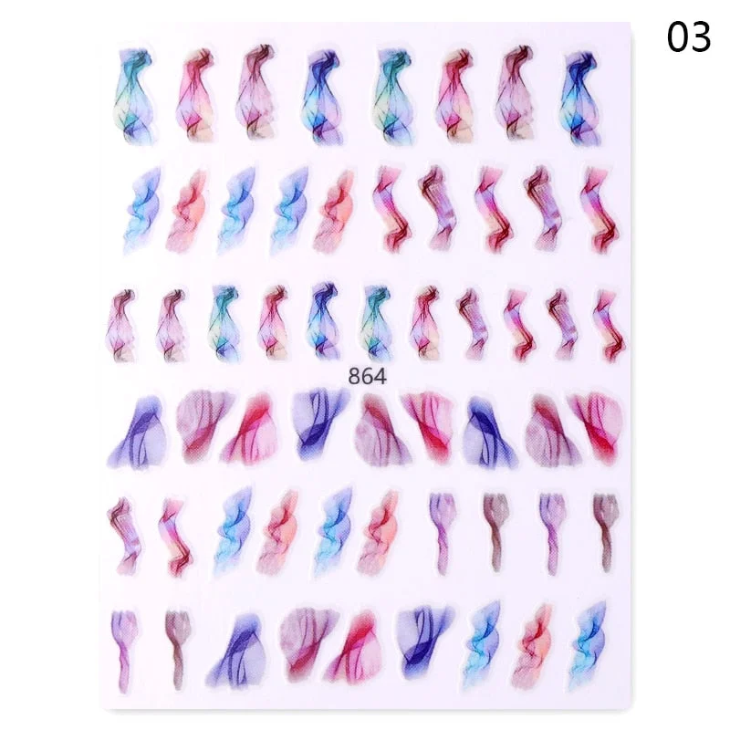 Ripple Marble Blooms Stickers For Nails Manicures Japanese Color Stitching Design Nails Art Stickers Adhesive Tape Decoration