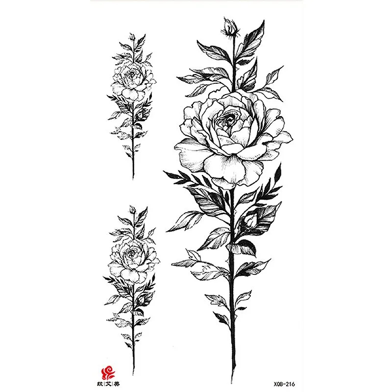 Sdrawing Temporary Tattoo Sticker Flash Tattoos Skull Snake Wolf Blue Pink Rose Flowers Body Art Arm Fake Sleeve Tatoo Women