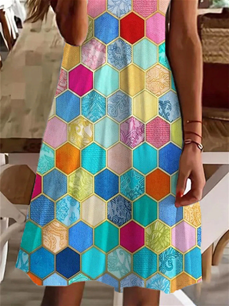 Women Half Sleeve V-neck Solid Color Dress