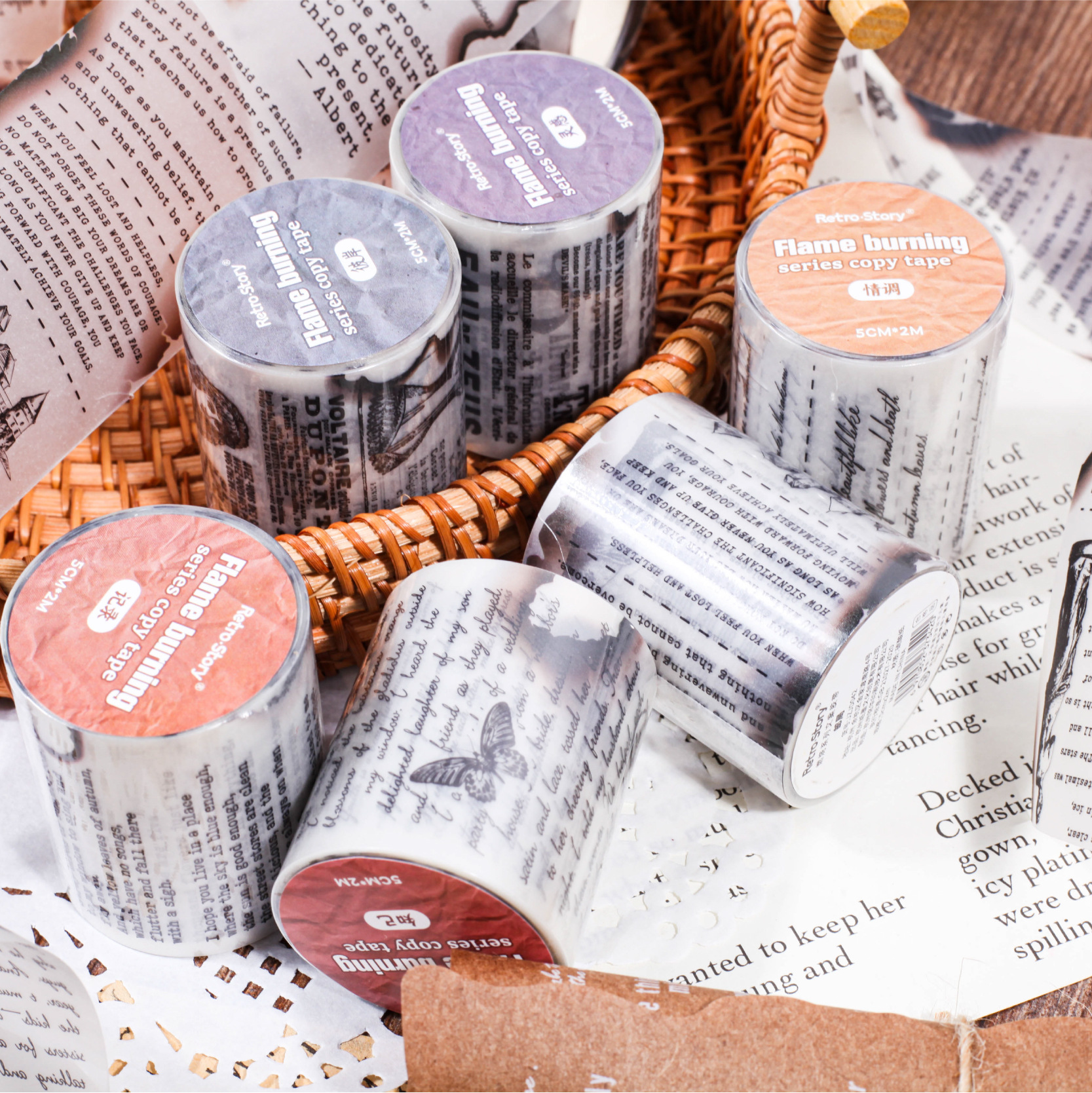 테이프 - 50mm*200cm 번 시리즈 빈티지 영어 텍스트 조경