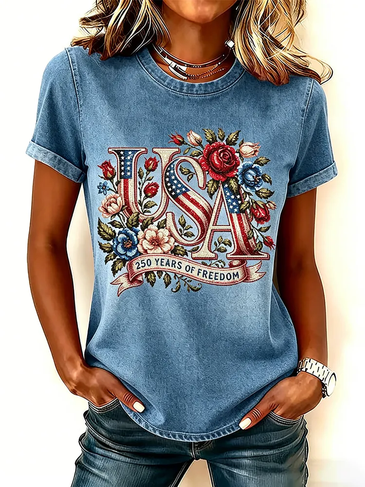 Women's 250th Anniversary Freedom Flower Art  Print   Shirt 