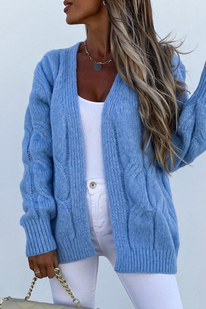 Casual Solid Split Joint V Neck Tops Sweater