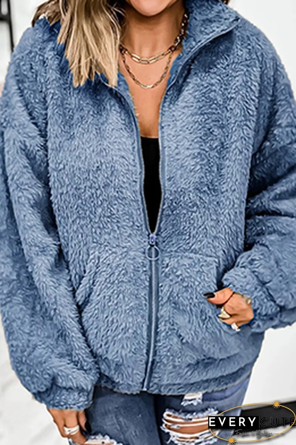Casual Solid Pocket Zipper Zipper Collar Outerwear