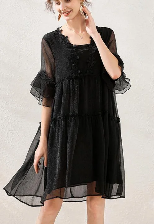 Classy Black Appliques Chiffon Summer Robe Dresses