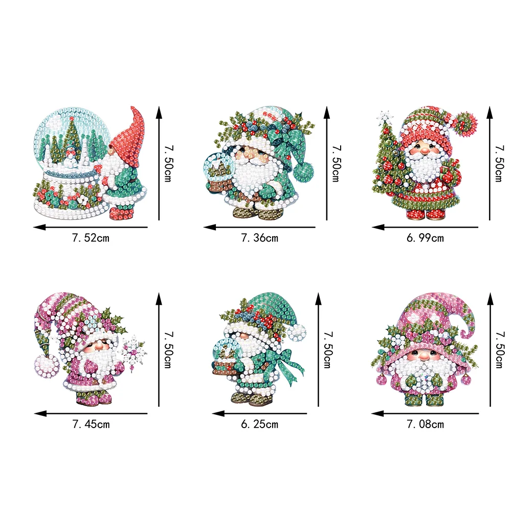 6pcs Xmas Gnome 2D Flat DIY Diamond Painting Art Pendant Wall Door Decoration