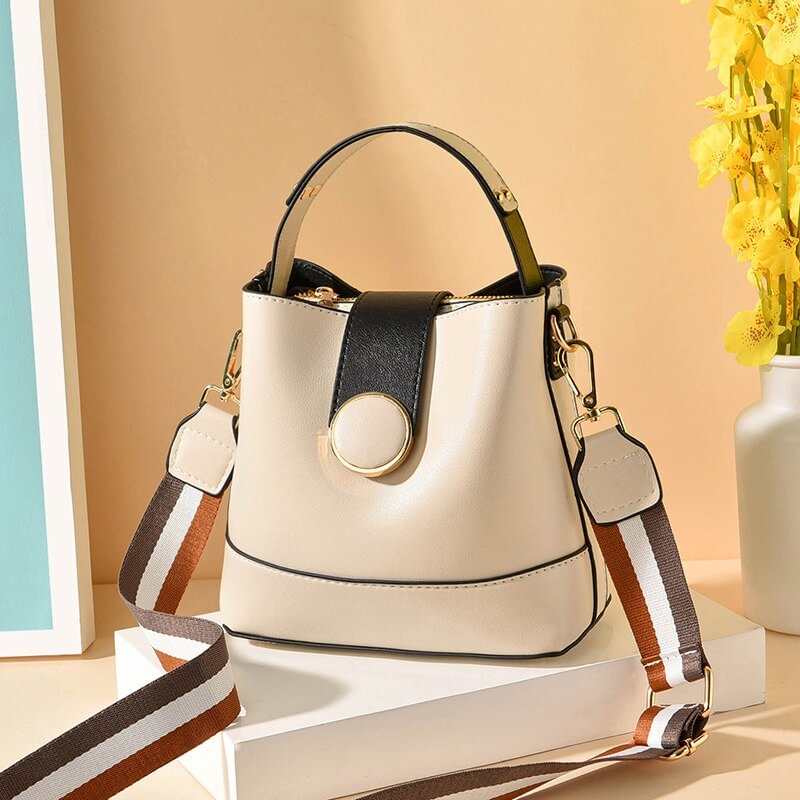 2020 New Women Bag with Colorful Strap Bucket Bag Women PU Leather Shoulder Bags Brand Designer Ladies Crossbody Messenger Bags