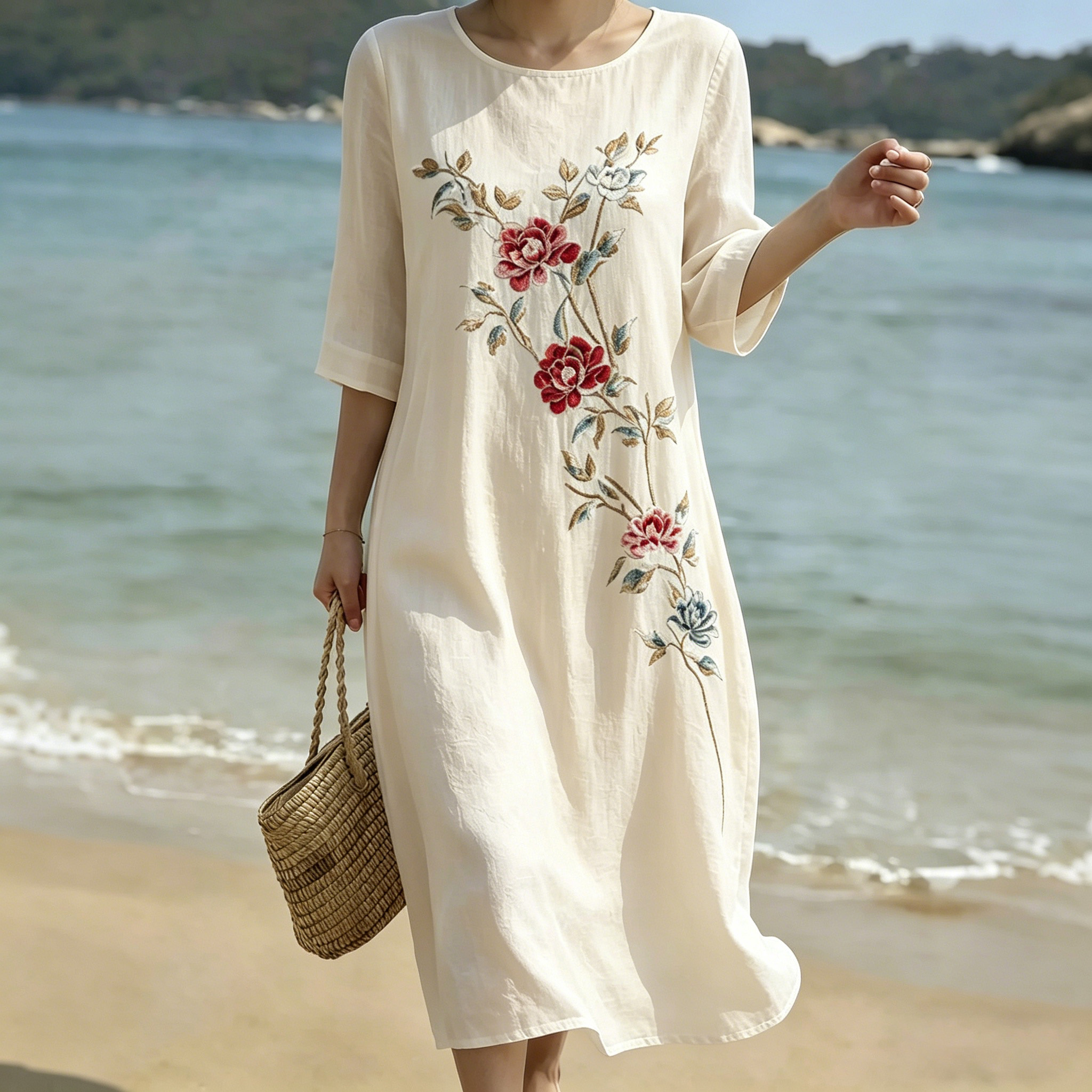 Women's Floral Art Print Round Neck Dress elevenforest