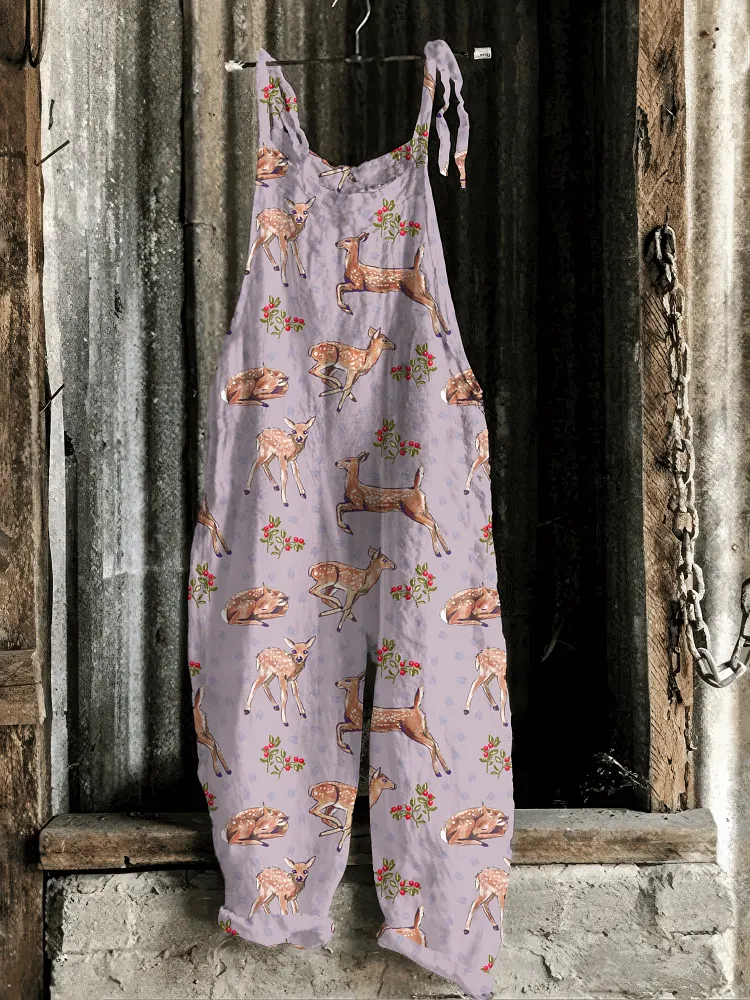 Forest Deer Print Casual Jumpsuit