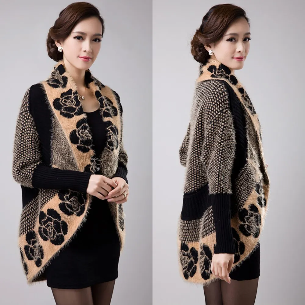 Knitted Sweaters Cardigans Cashmere Shawl for Women 2019 Autumn Winter Floral Tricotado Vintage Ladies Coats Knitwear Jackets
