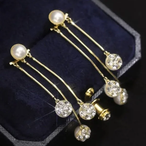 Gold Plated Zirconia Drop Tassel Earrings