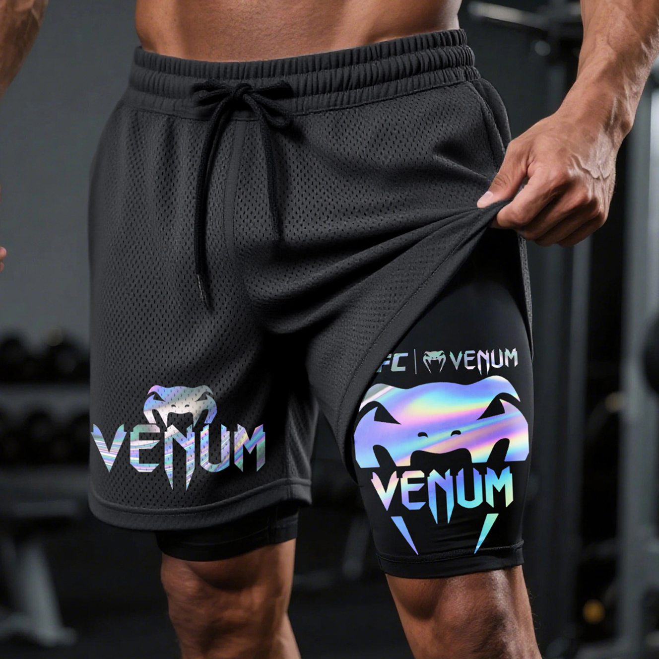 Laser Printing Fitness Double Mesh Shorts Everyday Basic Shorts Ultimate Fighting Double Shorts / TECHWEAR CLUB / Techwear