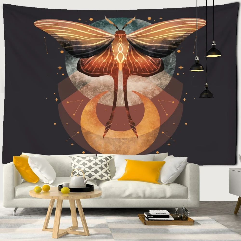 Bohemian Moon Phase Flower Tapestry Wall Hanging Hippie Mandala Butterfly Art Witchcraft Home Room Decor