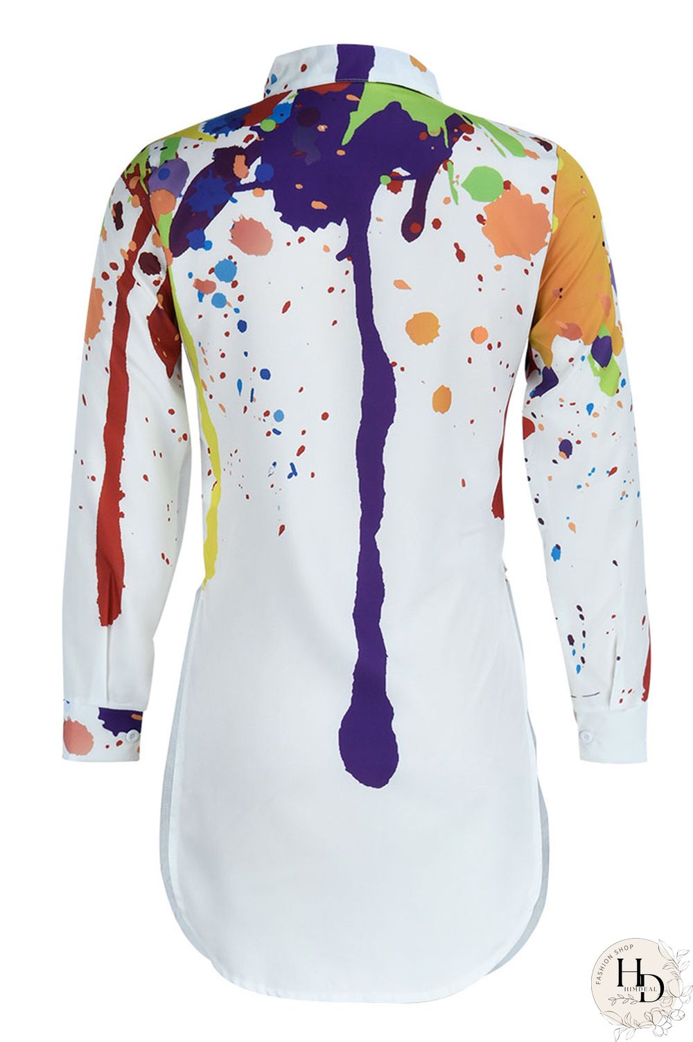 Black Pink Casual Print Patchwork Slit Turndown Collar Tops