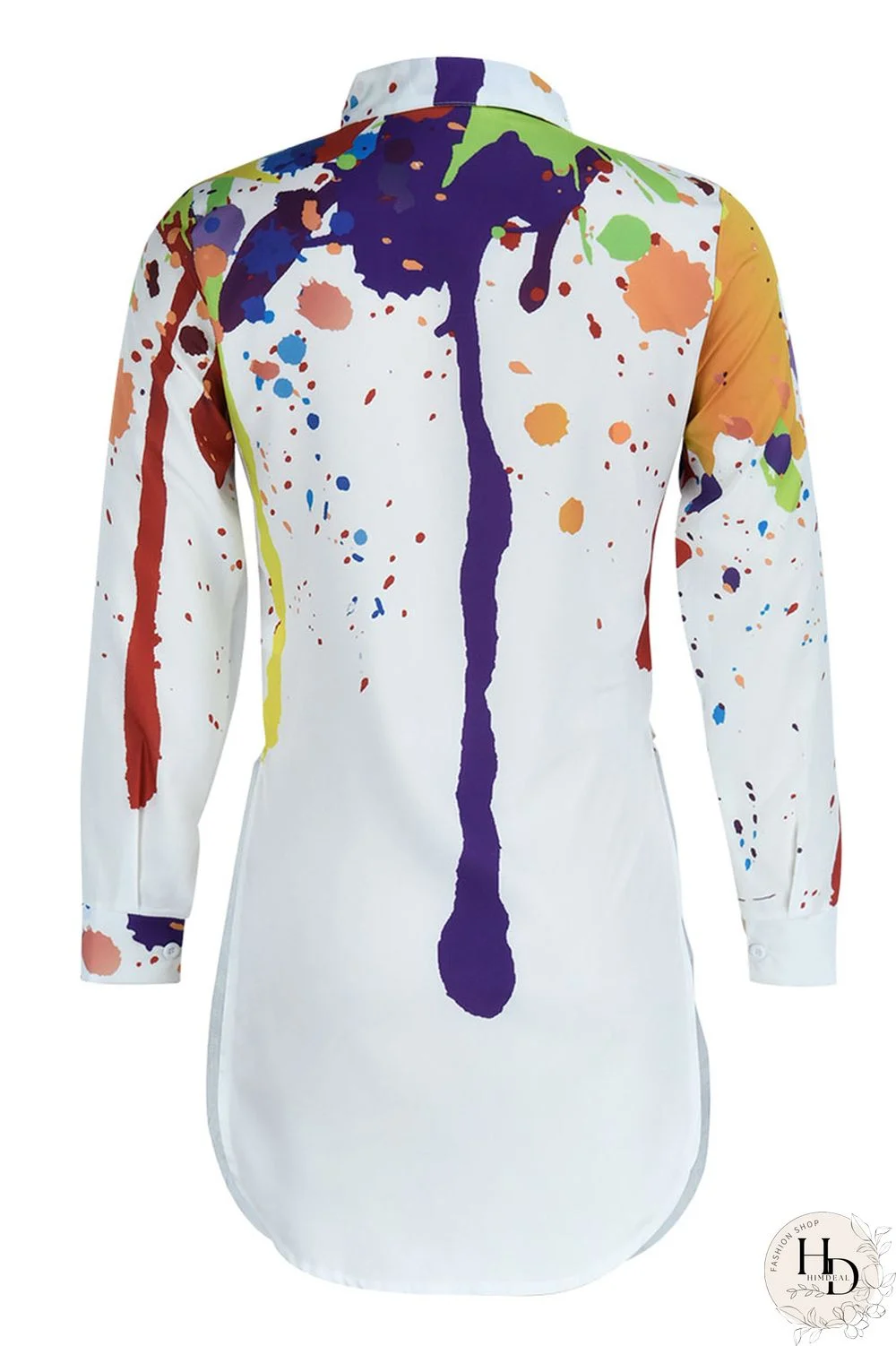 Black Pink Casual Print Patchwork Slit Turndown Collar Tops