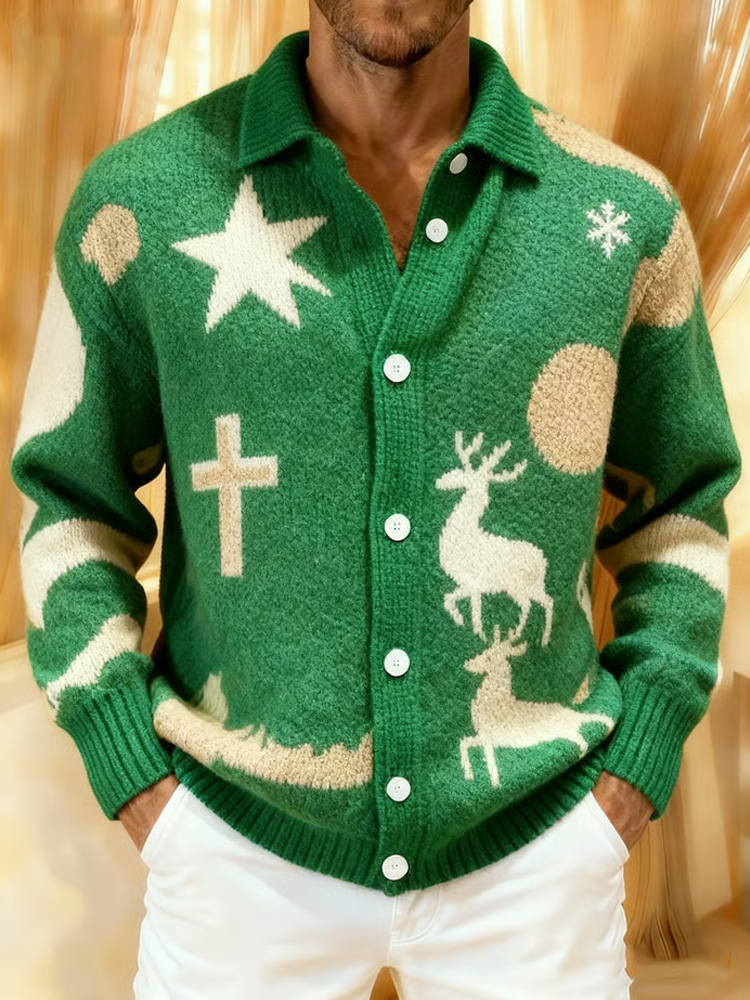 Men's Retro Christmas Faith Print Knit Sweater elevenforest