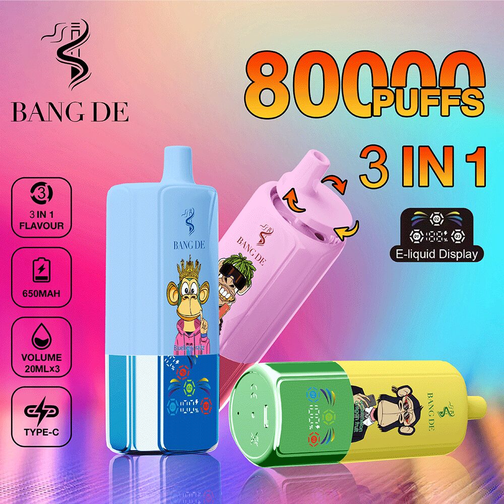Bang DE 80000 80k Puffs 3 in 1 Flavors Newest Original Rechargeable LCD Display Disposable Vape(Box of 10) mysite fumotvapeshop