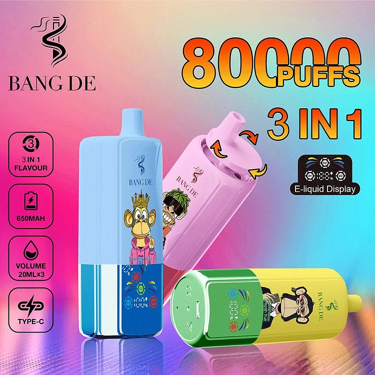 Bang DE 80000 80k Puffs 3 in 1 Flavors Newest Original Rechargeable LCD Display (Box of 10) mysite www.vapeshoppromax.com