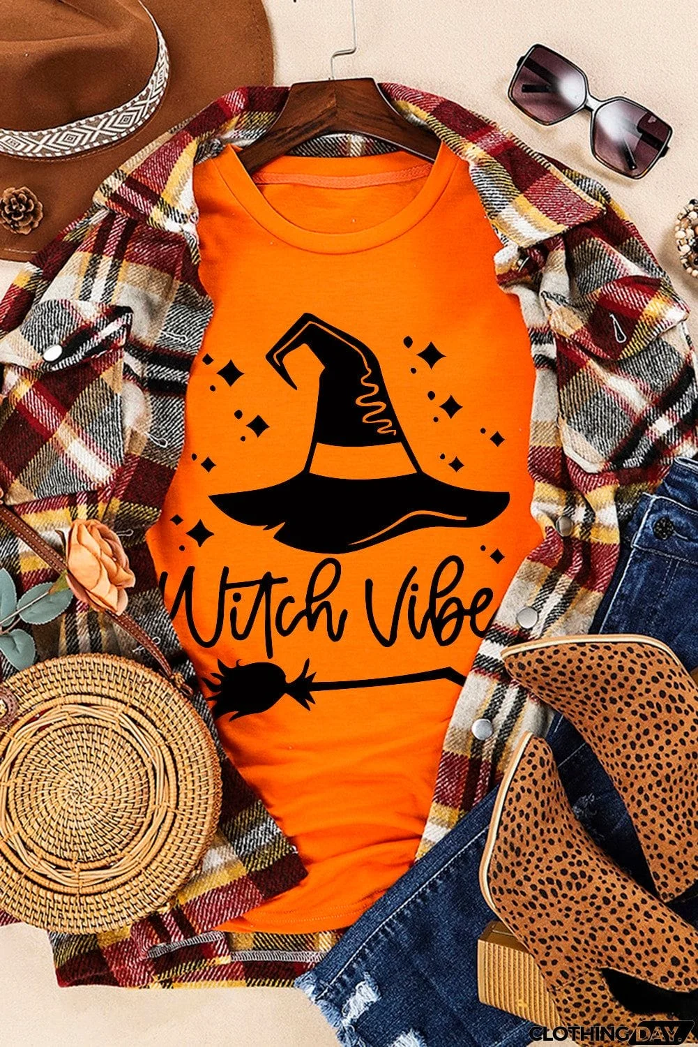 Witch Vibes Hat Graphic Print Short Sleeve T Shirt