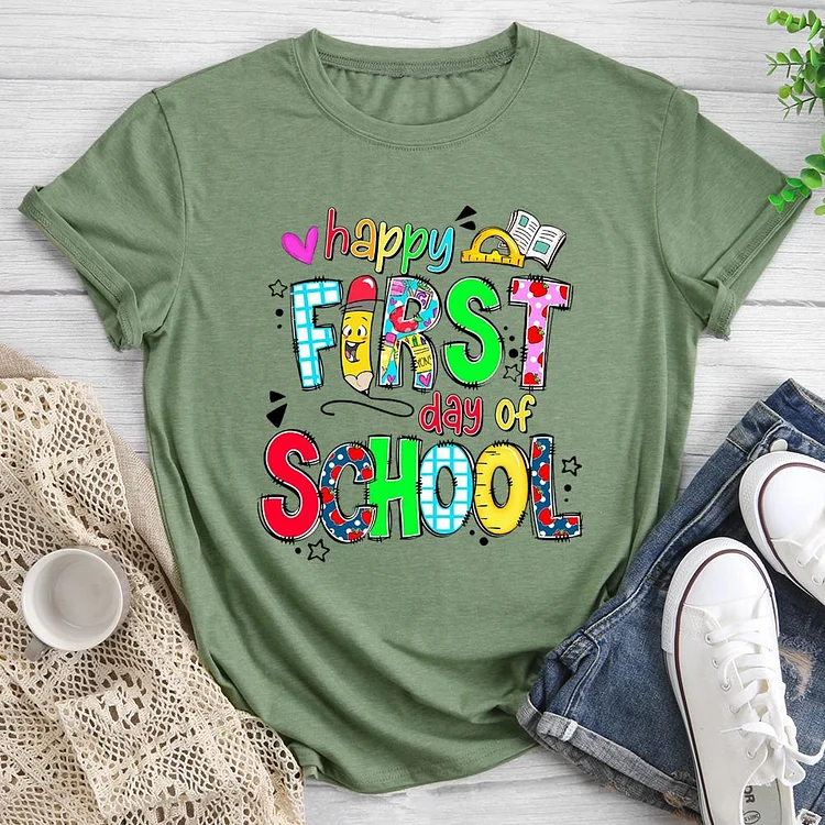 Happy First Day Of School Round Neck T-shirt