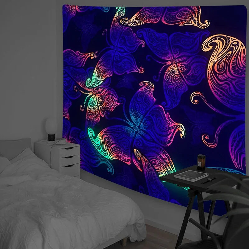 3m*1.8m Fluorescent Tapestry Psychedelic Mushroom Jellyfish Hanging Cloth Home Wall Decoration Glow Under Ultraviolet Light