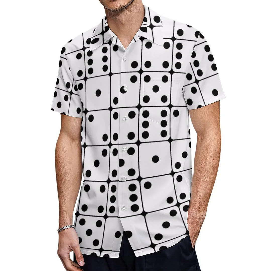 Short Sleeve Black White Dice Hawaiian Shirt Mens Button Down Plus Size Tropical Hawaii Beach Shirts
