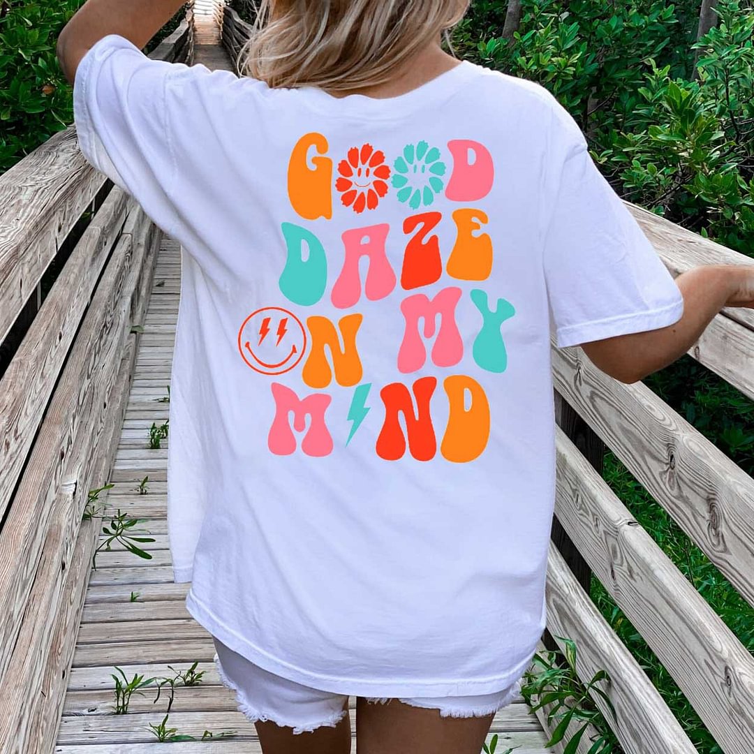 Women's Good Daze On My Mind Print Cotton Oversized T-Shirt