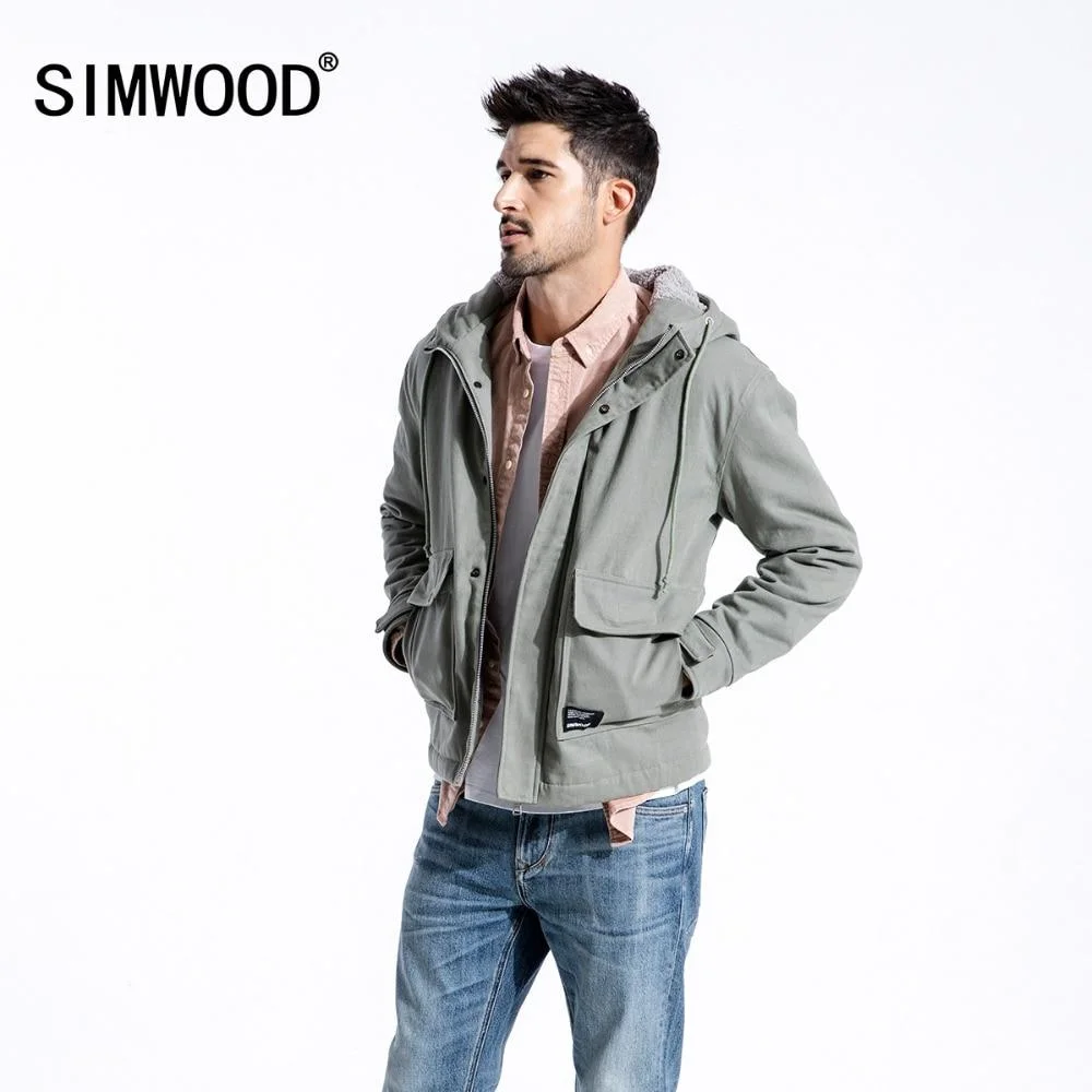 SIMWOOD Brand Winter Jacket Men Casual Slim Fit Thick Coats Fashion Hooded Velvet Parka Mens Plus Size Clothes Male 180531