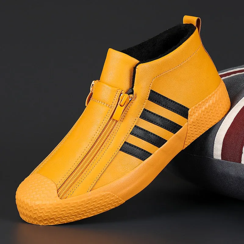 Fashion Casual Men Plush Shoes Outdoor Non-slip Wear-resisting Male Sneaker Winter High-top Warm Lined Footwear All-match Trend