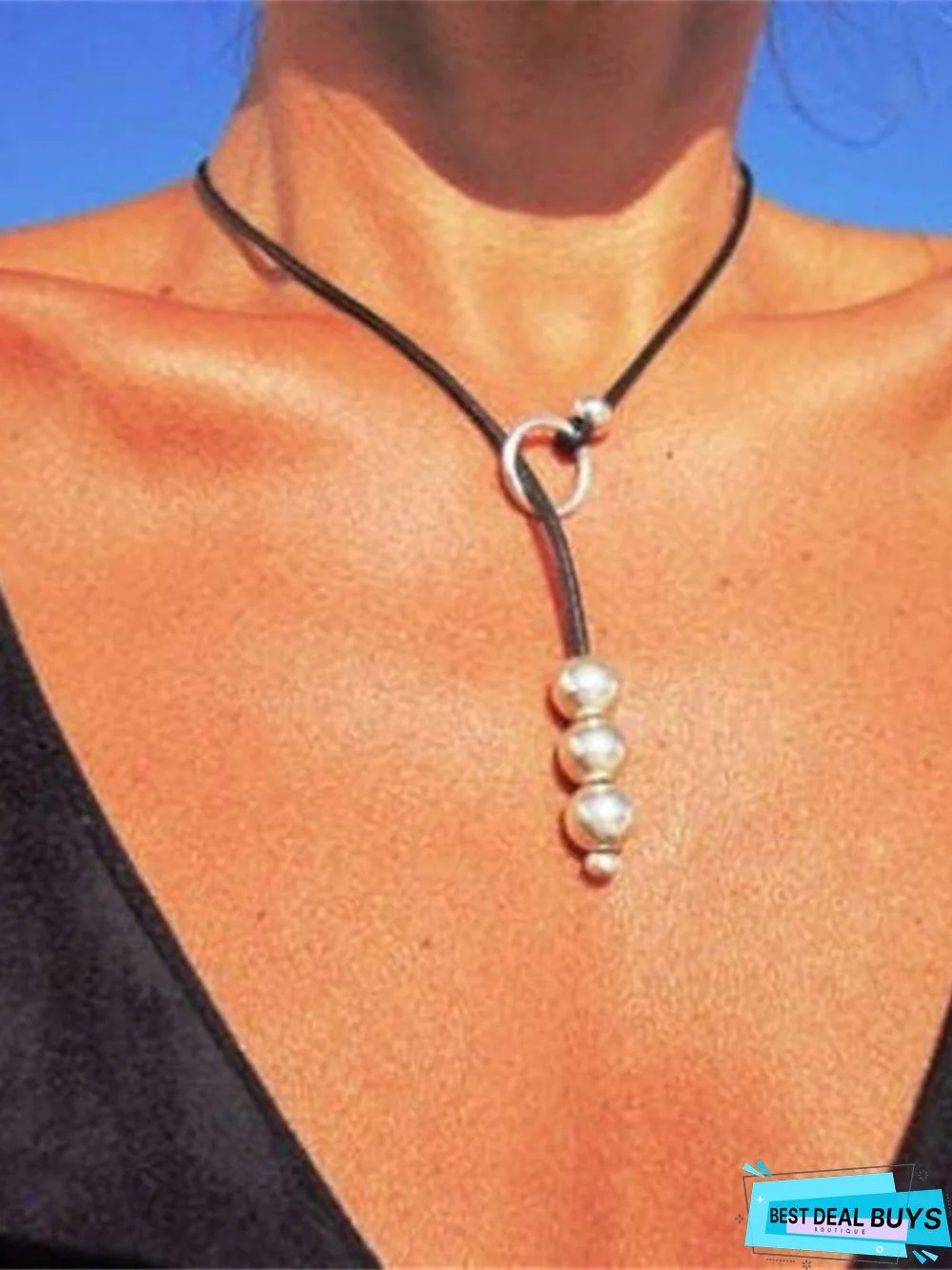 Women's Vacation Bohemian Geometric Circle Leather Cord Bead Adjustable Necklace