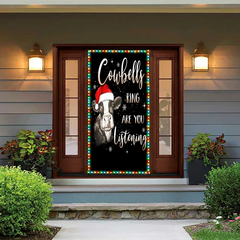 Christmas Cow Door Cover - Christmas Cow - Christmas Door Covers - Outdoor Christmas Decorations - Front Door Decor - Holiday Door Covers