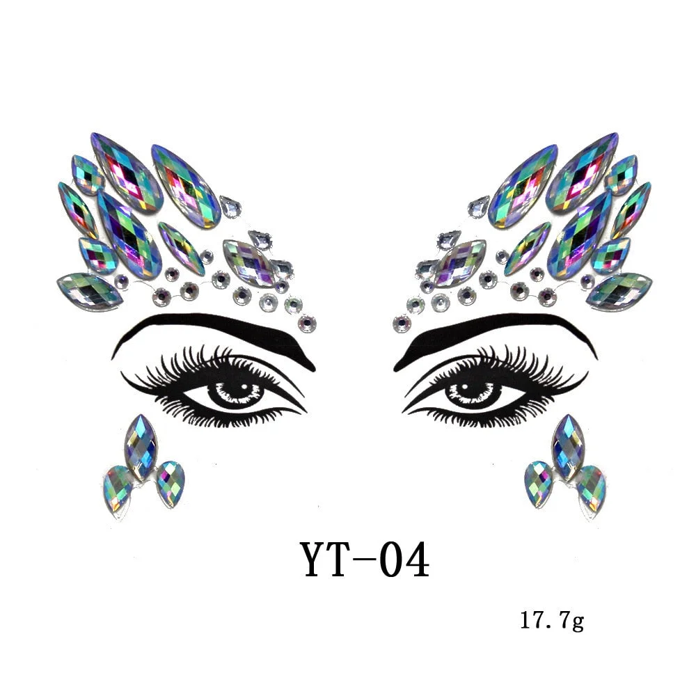 Sexy Style Rhinestone Acrylic Self-adhesive Jewelry Face Creative Tattoo Body Art Jewelry Masquerade Eyes Beauty Makeup Sticker