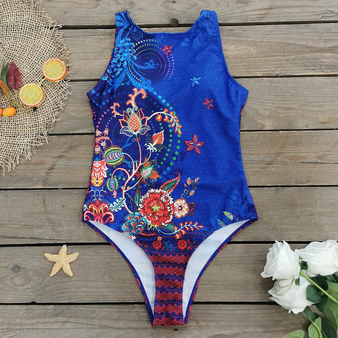 Uveng Swimsuit2025 New Conjoined Bikini Personality Abstract Print Swimsuit Women Sleeveless