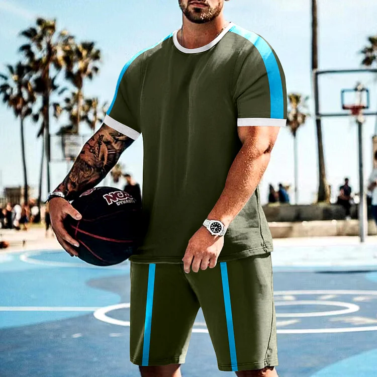 BrosWear Casual Colorblock Design T-Shirt And Shorts Co-Ord