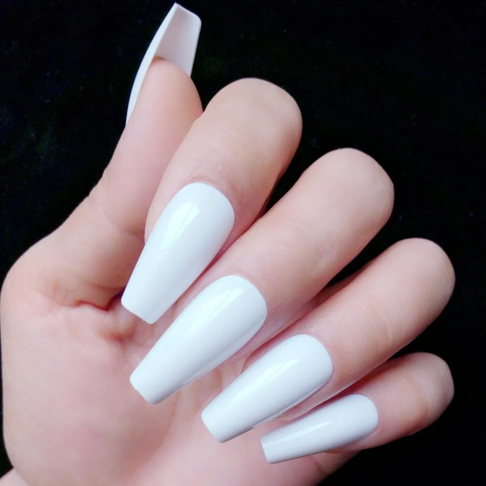24Pcs Shiny White Artificial Nails For Design Long Ballerina Coffin False Nails DIY Full Cover Finger Tips Manicure Tool