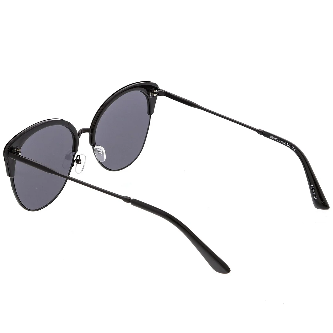 Oversize Half Frame Cat Eye glasses With Round Neutral Color Flat Lens 58mm