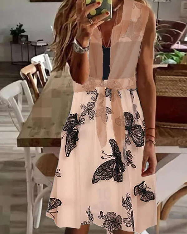 Fake Two Piece Waist V Neck Chiffon Coat Dress