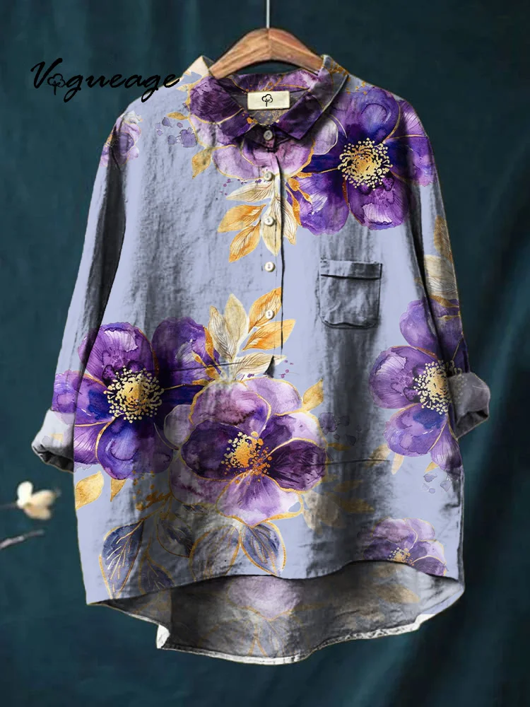 Elegant Noble And Generous Printed Cotton And Linen Shirt