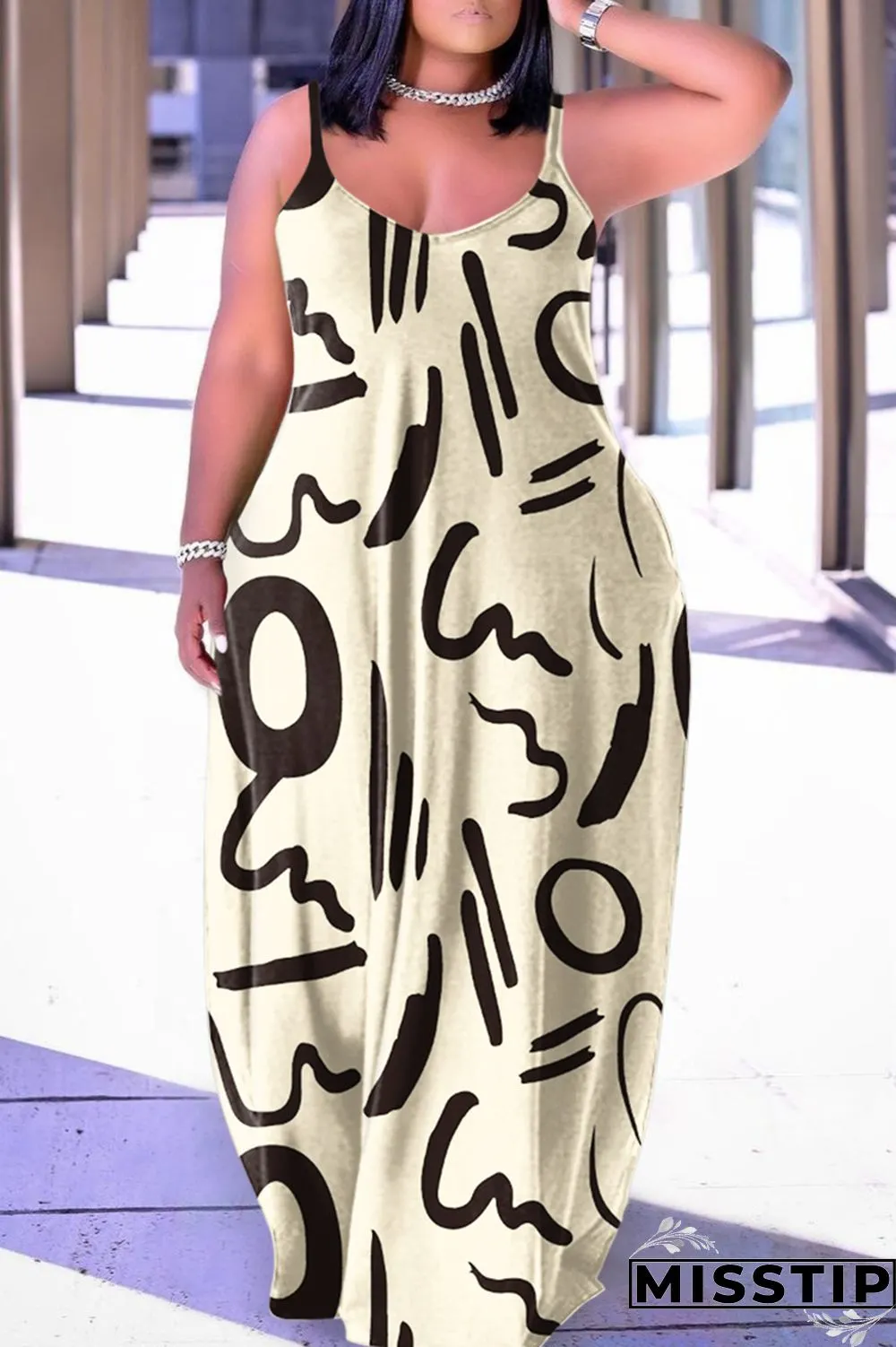 Orange Green Sexy Casual Print Backless Spaghetti Strap Long Dress Dresses