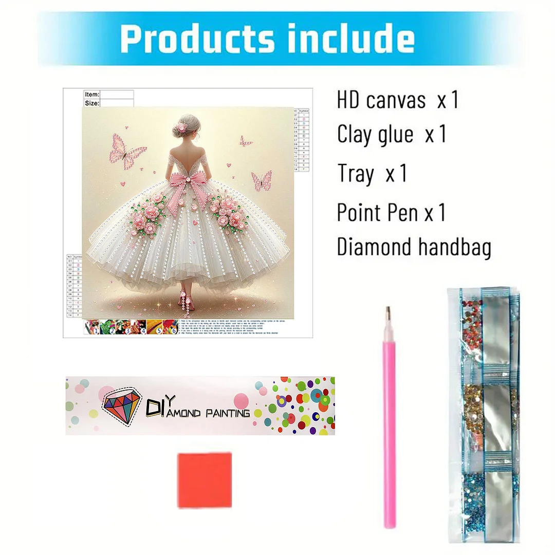 Diamond Painting - Partial Special Shaped Drill - Pink Butterfly Gown(Canvas|30x30cm)