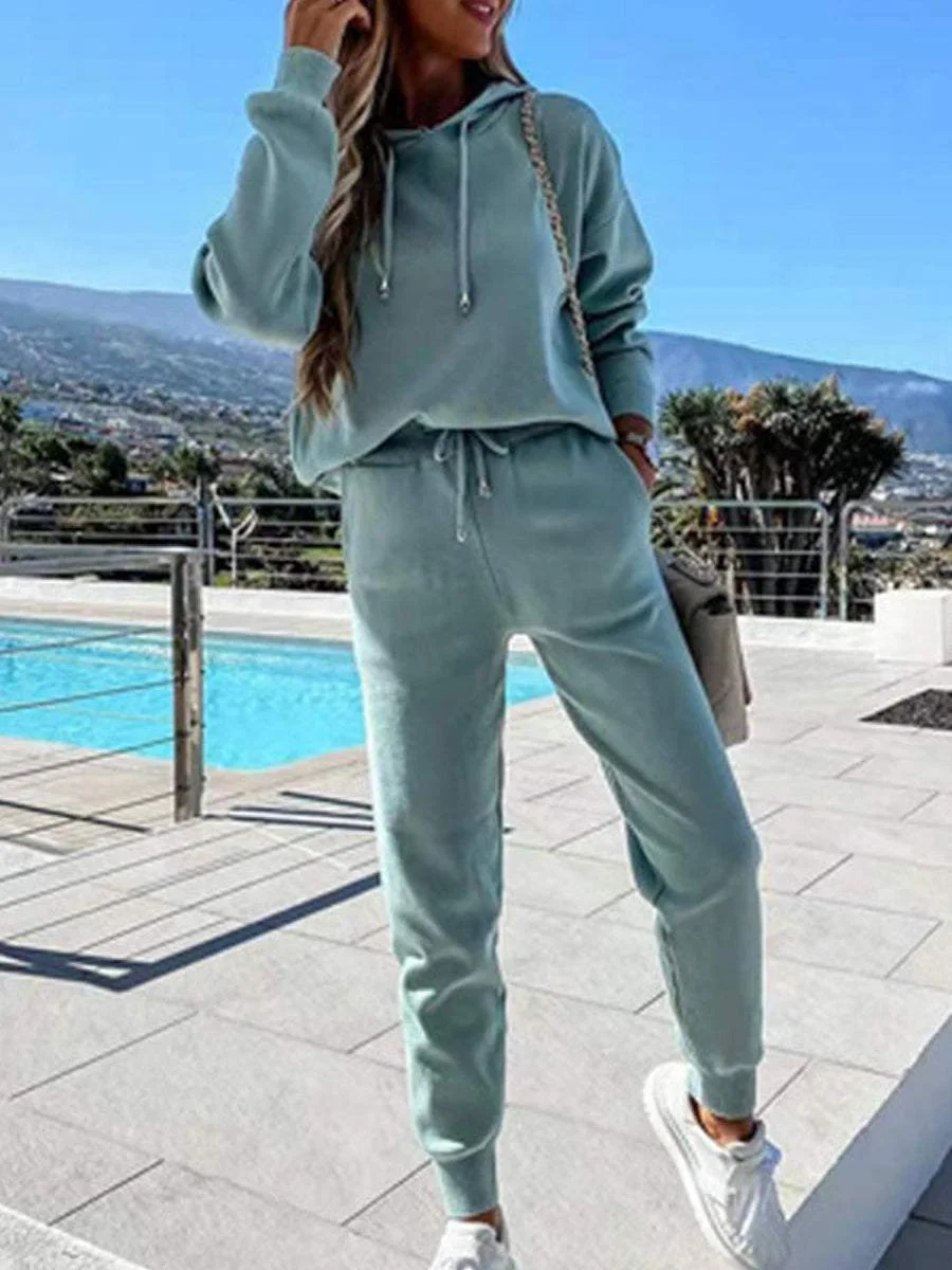 Loose Sweatshirt Slim-fit String Sweatpants Two-Piece Set